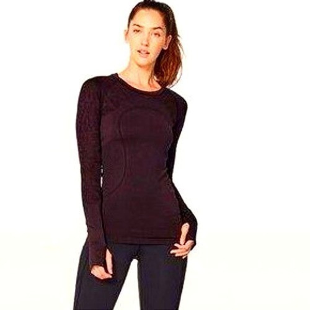 Lululemon Swiftly Tech Long Sleeve Crew Purple Floral Jacquard Thumbhole Shirt